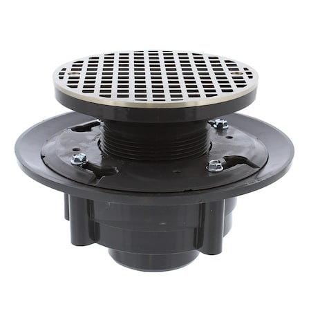 Jones Stephens 2in. x 3in. Heavy Duty PVC Drain Base with 3in. Plastic Spud and 6in. Nickel Bronze Strainer D49007
